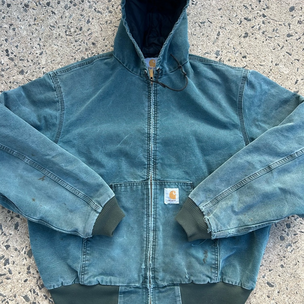 VTG Rare Carhartt Men's Active Jacket Hunter Green JQ243 Size XL Distressed - Picture 5 of 10